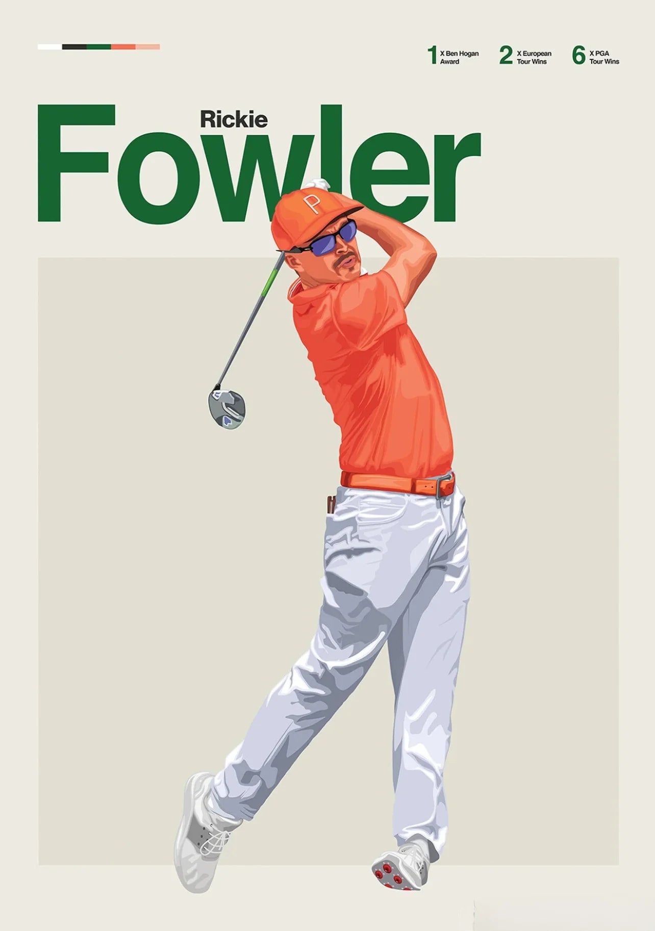 Rickie Fowler Golf Legends Posters | Wanddecoratie voor de Muur | Iconisch en Dynamisch Kunstenaarsschilderij