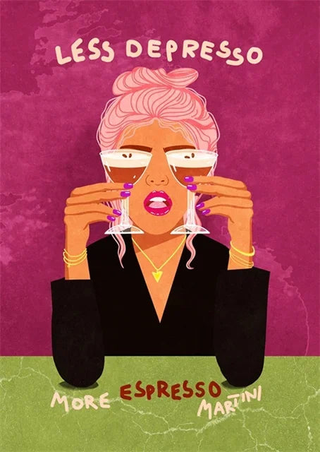 Less Depresso More Espresso Martini | Posters | Muurdecoratie | Wanddecoratie | Bar | Canvas Kunst
