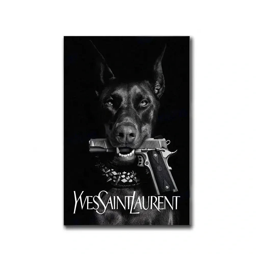 Yves Saint Laurent Poster | Doberman Pinscher Kunst | Muurdecoratie Parijs Silhouetten | Mode Icoon Wanddecoratie