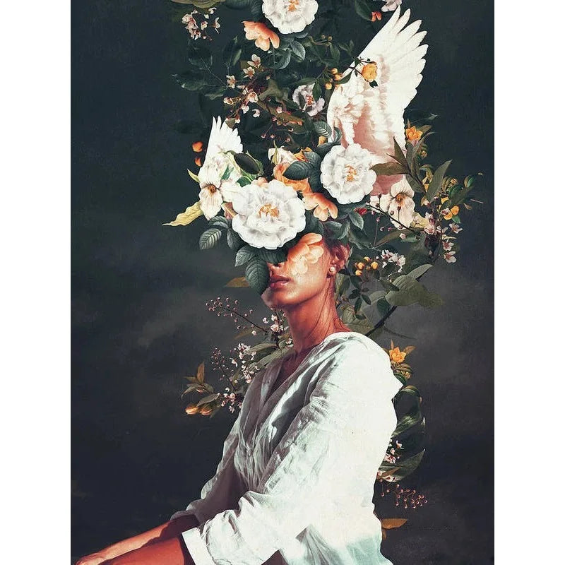 Vibrant Floral Woman | Wanddecoratie | Vintage Bloemen Hoofd | Poster | Muurdecoratie | Kunstprint