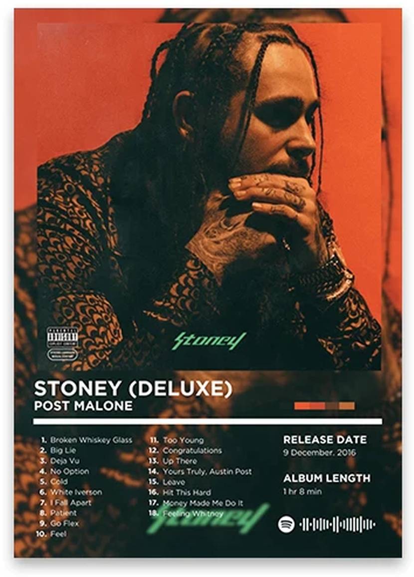 Post Malone Stoney Deluxe Album | Iconische Hip Hop Muurdecoratie | Rap Kunst | Wanddecoratie | Muziek Posters voor Huis & Tuin