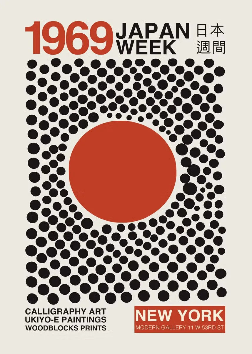 1969 Japan Week | Vintage Muurdecoratie | Dynamische Japanse Kunst | New York Culturele Tentoonstelling | Wanddecoratie Kunst
