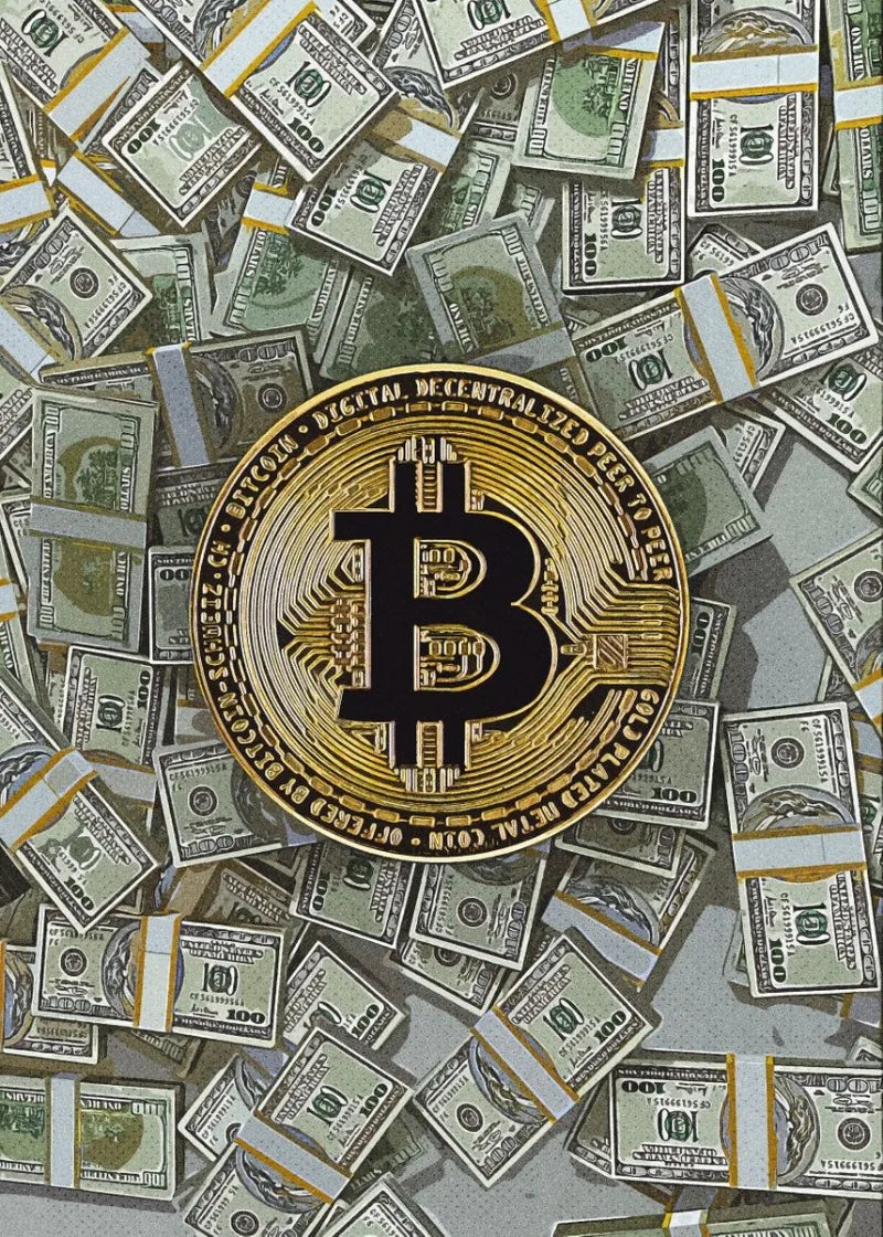Bitcoin and Cash muurdecoratie | Cryptocurrency en Geld wanddecoratie | Posters voor thuisgebruik
