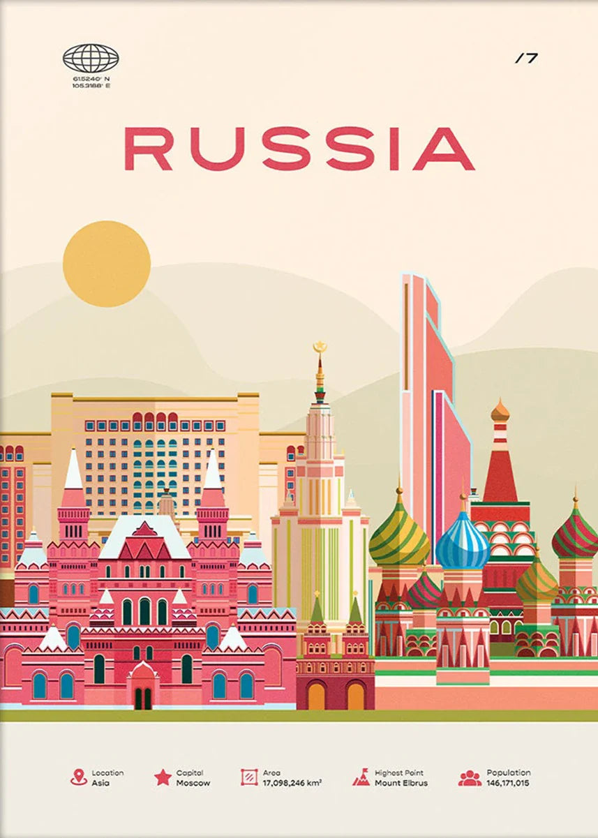 Russia Travel Poster | Moscow Posters | Muurdecoratie met Red Square & Kremlin | Wanddecoratie voor Interieur