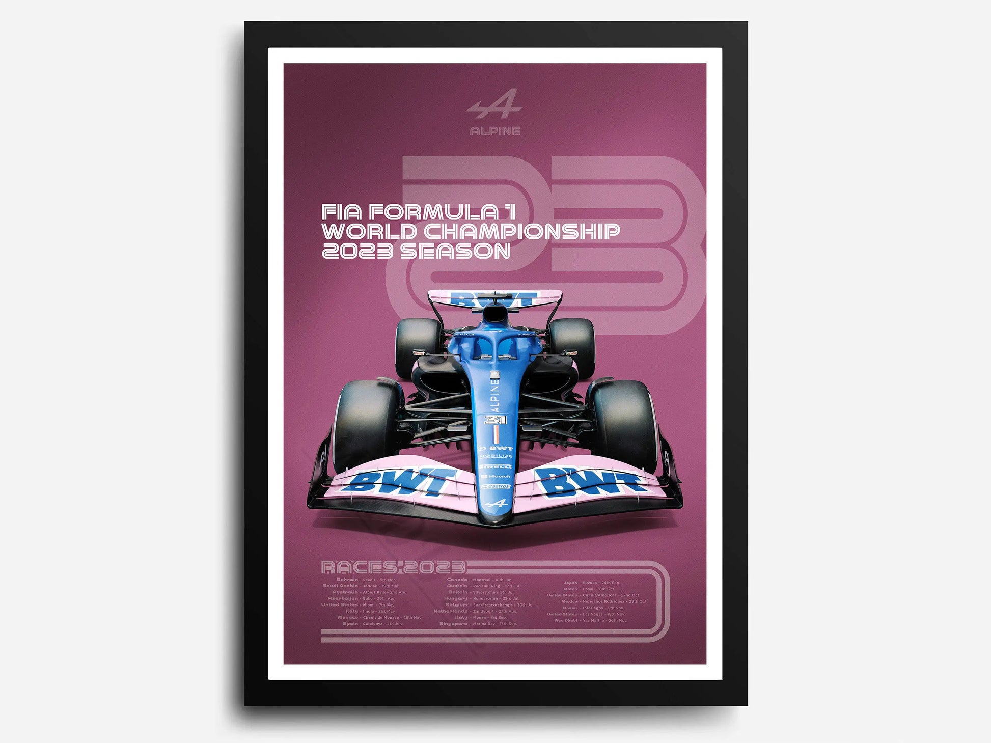 Alpine F1 | Esteban Ocon en Pierre Gasly | Poster Muurdecoratie 2023 | Formule 1 Wanddecoratie Kunst