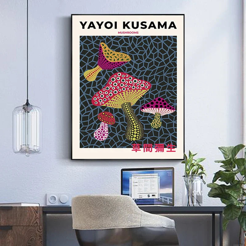 Yayoi Kusama | Mushrooms Design | Wanddecoratie met Poster | Garden-Inspired Muurdecoratie | Kunst voor Thuis