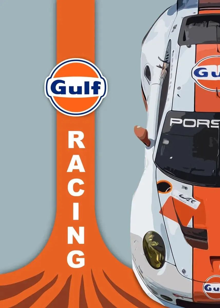 Porsche 911 GT1 | Posters | Vintage Muurdecoratie | Gulf Racing's Porsche 911 GT1 Kunst | Wanddecoratie