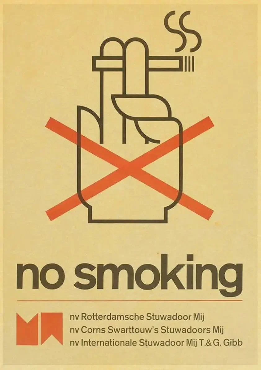 No Smoking Poster | Vintage Waarschuwingsbord | Retro Muurdecoratie | Posters voor Woonkamer & Kantoor