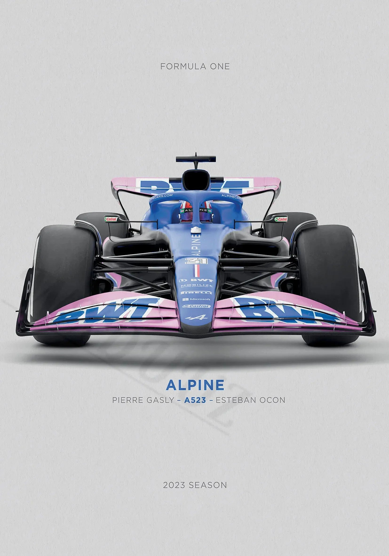 Alpine A523 Poster | Pierre Gasly & Esteban Ocon | Muurdecoratie voor Formule 1 fans | Motorsport wanddecoratie
