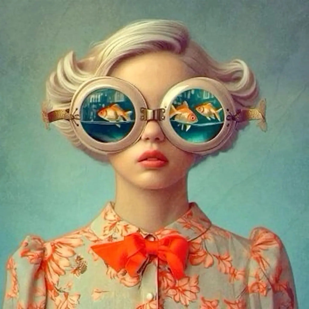 Floral Girl Poster | Muurdecoratie vrouw met vissen | Unieke wanddecoratie serene aqua kunst