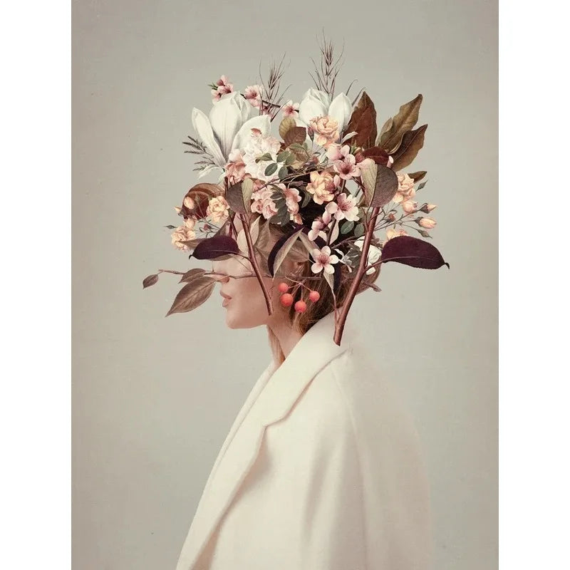 Ethereal Flower Heads | Schilderij Muurdecoratie | Symphony of Floral Elegance | Vrouwelijke Kunst | Posters Wanddecoratie