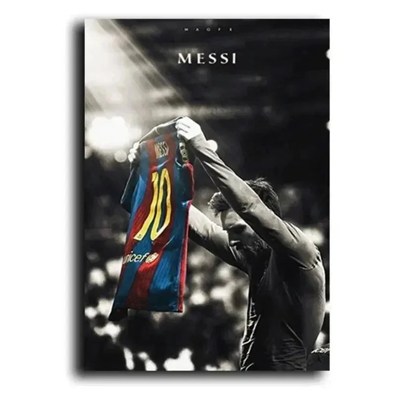 Lionel Messi | Zwart Wit Voetbal Poster | Muurdecoratie | Schilderijen | Posters | Canvas Kunst
