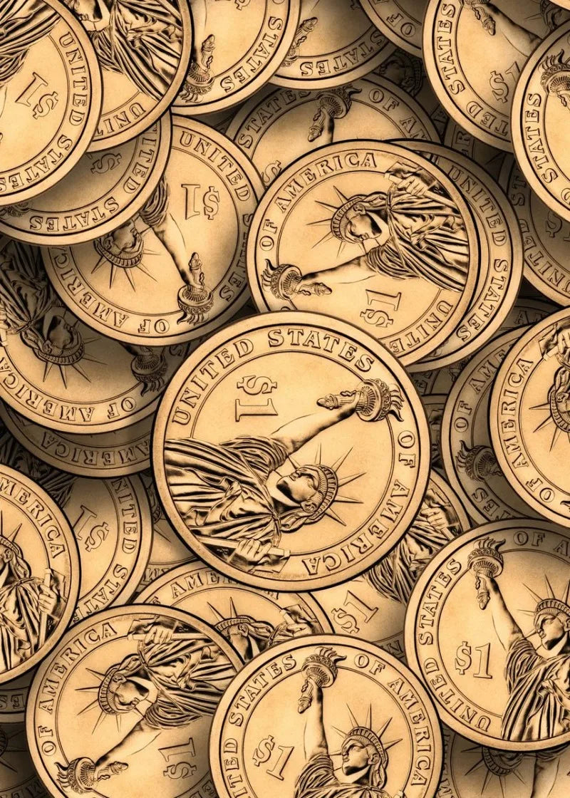 Golden Coins Poster | Muurdecoratie | Wanddecoratie | Liberty Coin Canvas Kunst | Posters | US Dollar