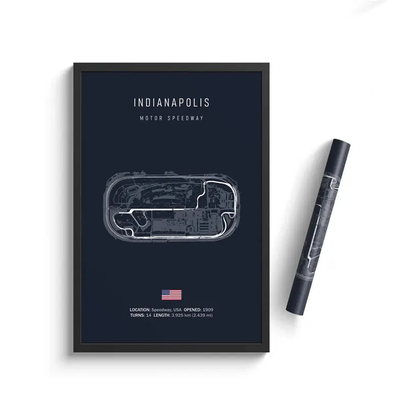 Indianapolis F1 Track Layout Posters | Formule 1 Muurdecoratie | Motorsport Visuele Kunst | Wanddecoratie voor Huis en Tuin