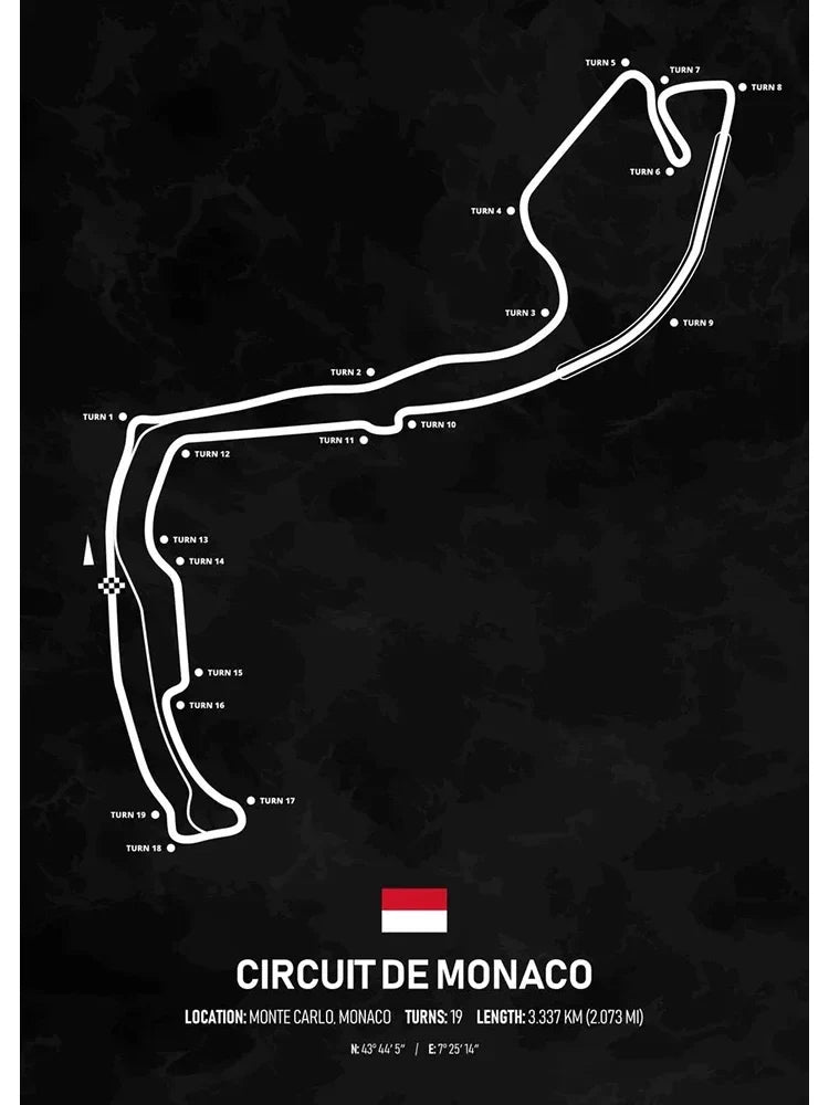 Circuit de Monaco Formule 1 Poster | Muurdecoratie Monaco | Wanddecoratie Monte Carlo | Iconische Grand Prix | Luxe F1 Posters