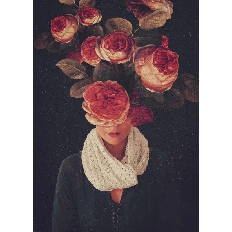 Winter Rose in Cool Floral Shadows | Vrouw met Bloesems | Muurdecoratie Poster | Vintage Bloemen Kunst | Wanddecoratie voor Huis en Tuin
