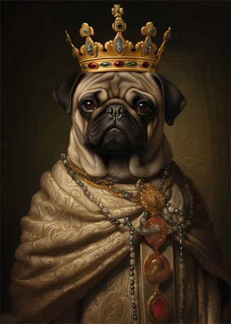 Pug Poster | Imperial Gold Attire | Muurdecoratie wanddecoratie kunst | Majestic Portrait | Posters