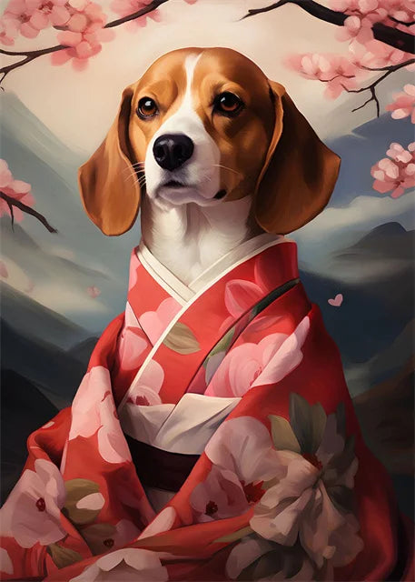 Beagle Poster | Muurdecoratie Lente Bloesem Scène | Bloemenwanddecoratie | Delicate Grace Wandkunst
