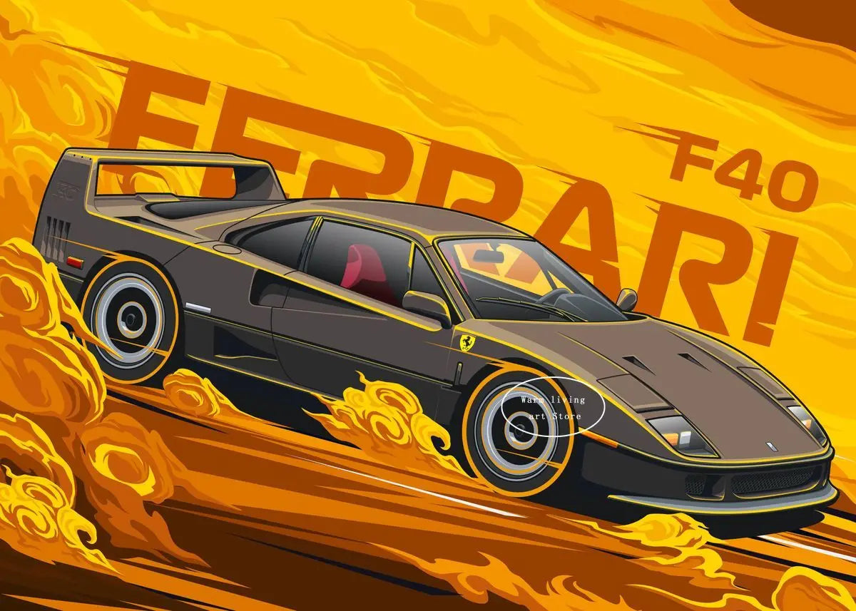 Ferraris-F40 Muurdecoratie | Red Black Luxury Car | Posters Schilderijen | Canvas Kunst | Wanddecoratie