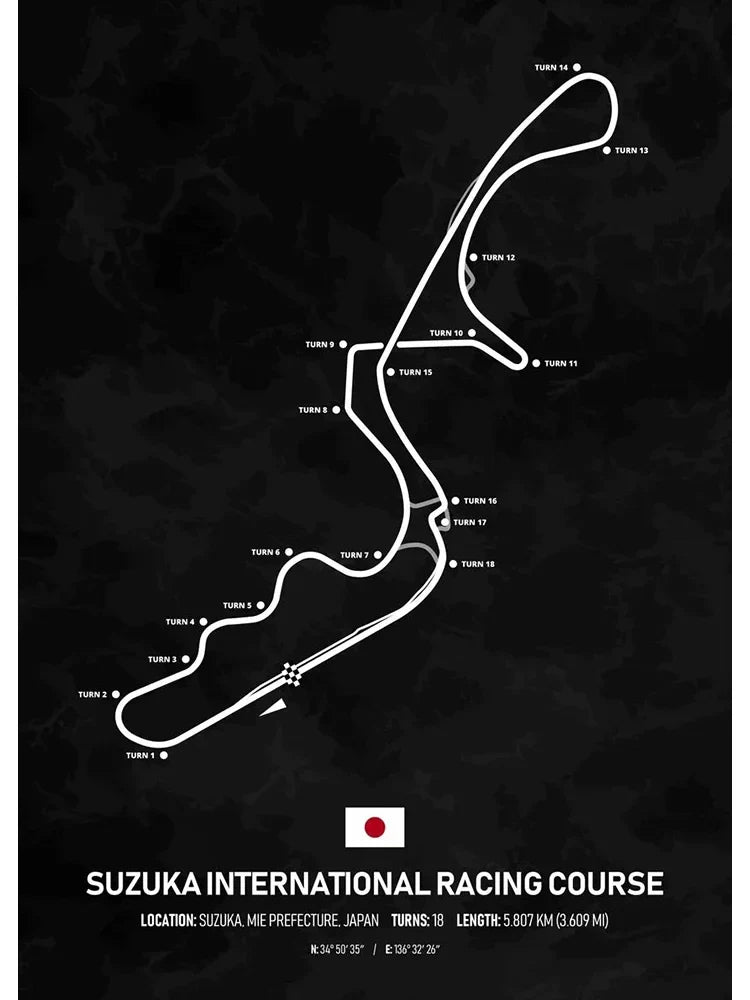 Suzuka International Racing Course Formula 1 Poster | Japan | Muurdecoratie F1 Circuit | Wanddecoratie Suzuka | Kunstwerk Grand Prix Traditie | Posters van Schilderijen Circuit Kunst