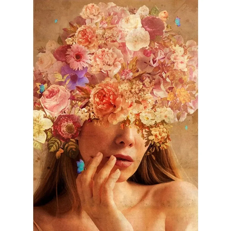 Vintage Flower Heads Poster | Bloemen van de Geest | Muurdecoratie | Dans van Bloesems en Schaduwen | Wanddecoratie | Vrouwelijke Illustratie | Posters Kunst