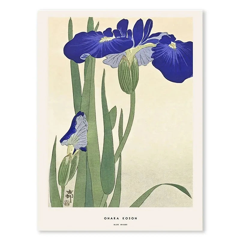 Blue Irises Poster | Ohara Koson | Japanse Muurdecoratie | Ukiyo-e Kunst | Wanddecoratie