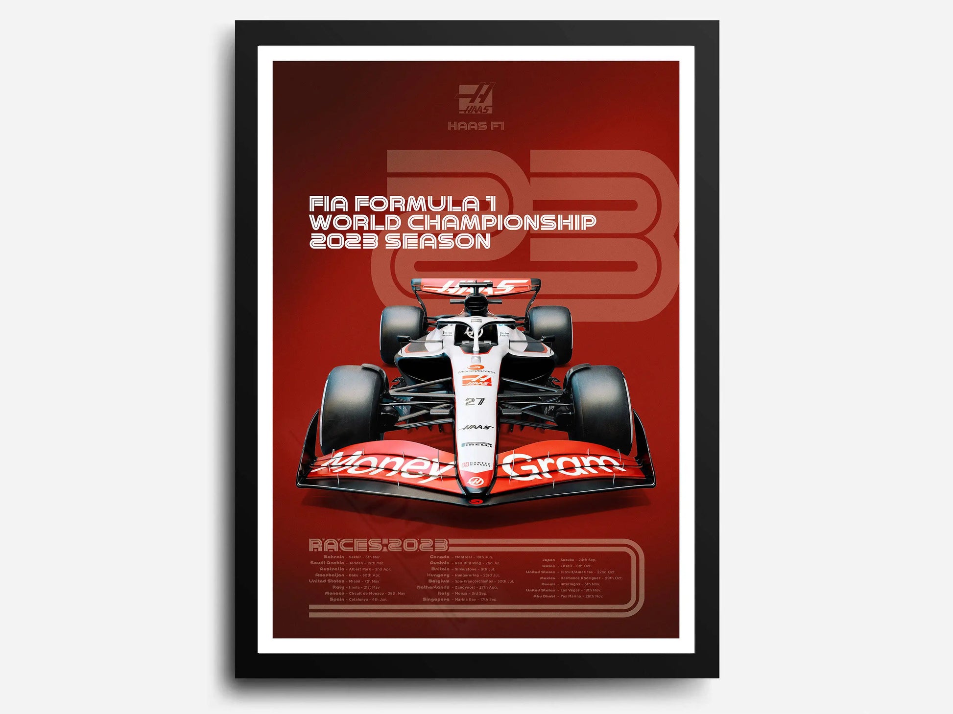 Haas F1 Team Poster | Kevin Magnussen & Nico Hulkenberg | FIA Formula 1 2023 Muurdecoratie | Racing Wanddecoratie