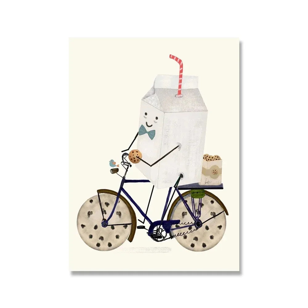Milk and Cookies Poster | Wanddecoratie Cartoonstijl | Muurdecoratie Kinderkamer | Canvas Kunst Illustratie