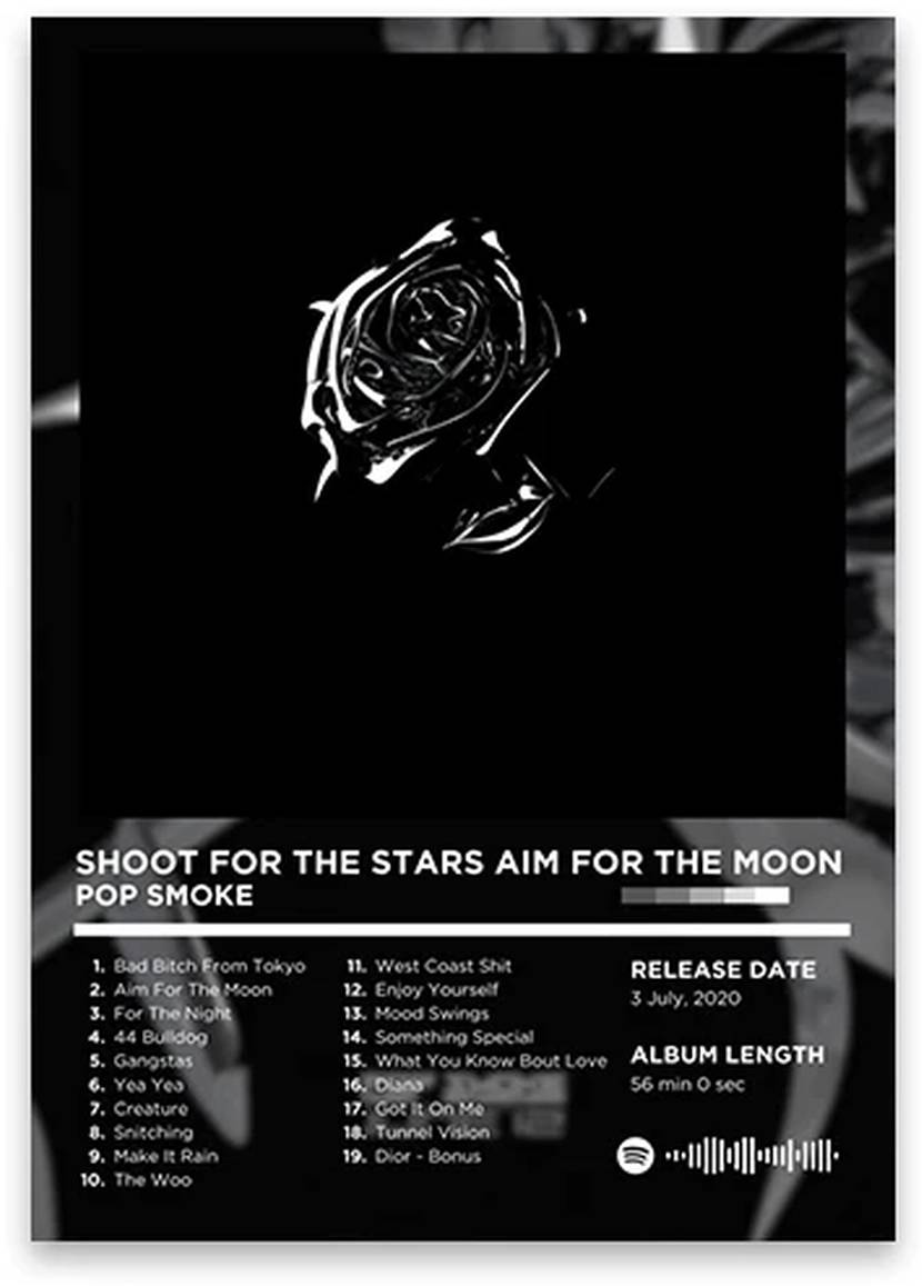 Pop Smoke | Shoot for the Stars Aim for the Moon | Muurdecoratie Hip Hop | Rhyme Legends Collectie | Iconisch Rap Album Kunst