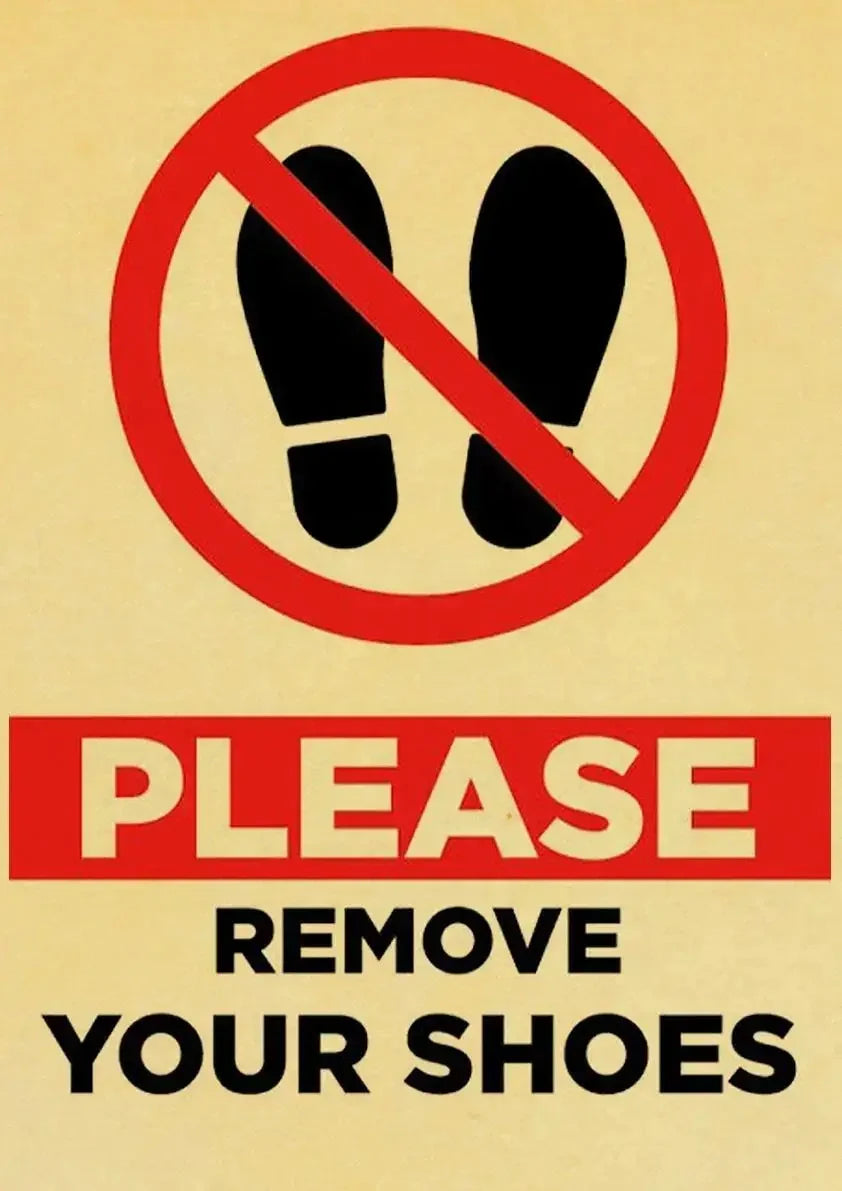 Please Remove Your Shoes | Muurdecoratie | Wanddecoratie | Vintage Waarschuwing Poster | Retro Kunst