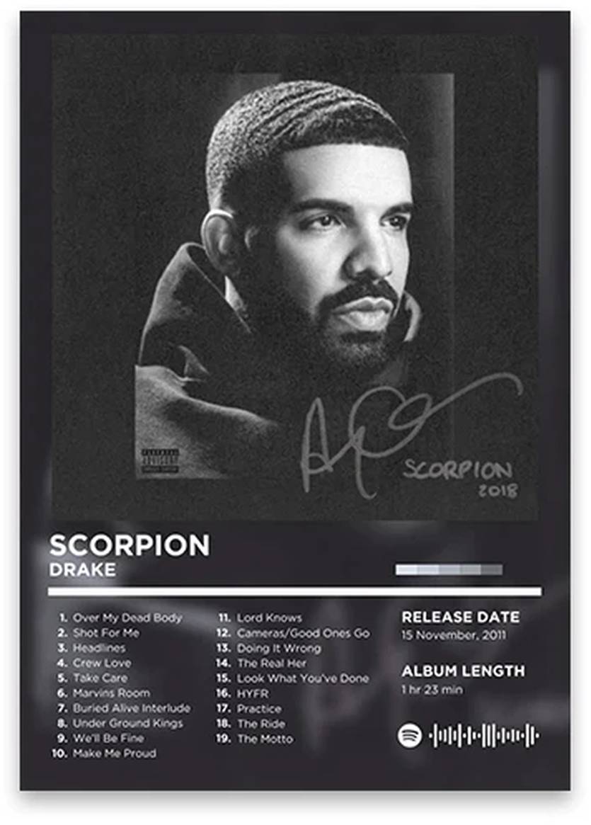 Drake Scorpion Album Cover | Iconische Hip Hop Muurdecoratie | Rhyme Legends Collectie | Muziekposter Decoratie