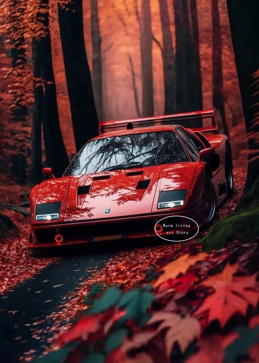 Ferraris-F40 Posters | Canvas kunst | Muurdecoratie | Wanddecoratie | Zwart Rood Auto Modern | Woonkamer | Kantoor | Schilderijen