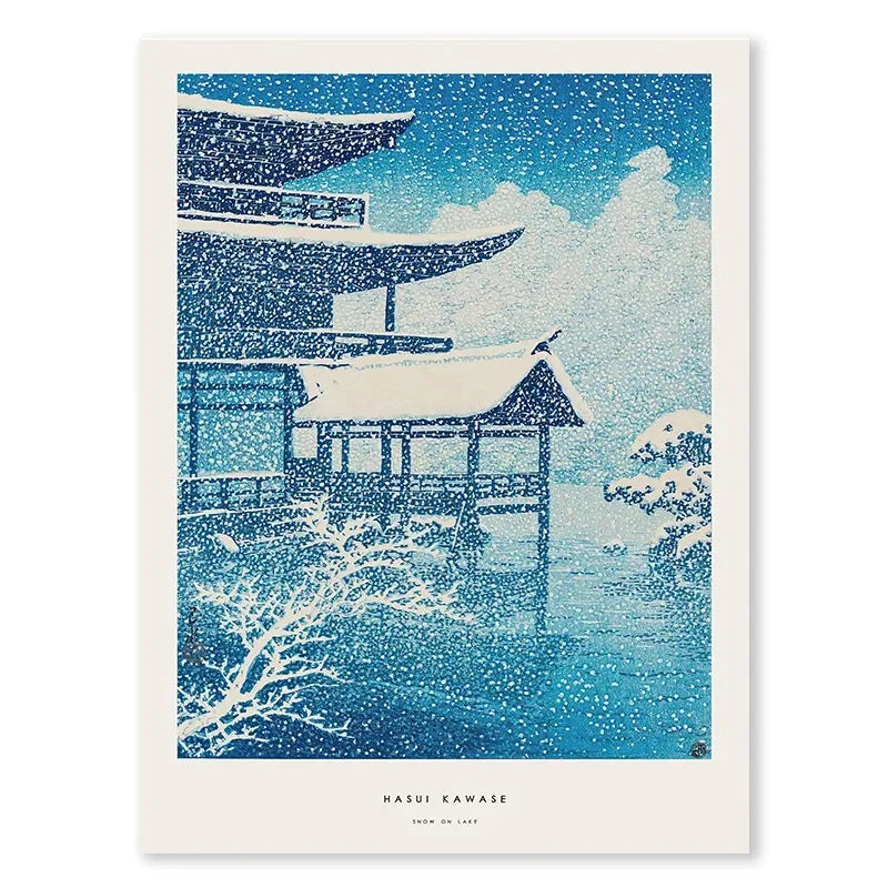 Snow on Lake | Hasui Kawase | Vintage Winter Landschap Ukiyo-e Muurdecoratie | Japanse Kunst Print