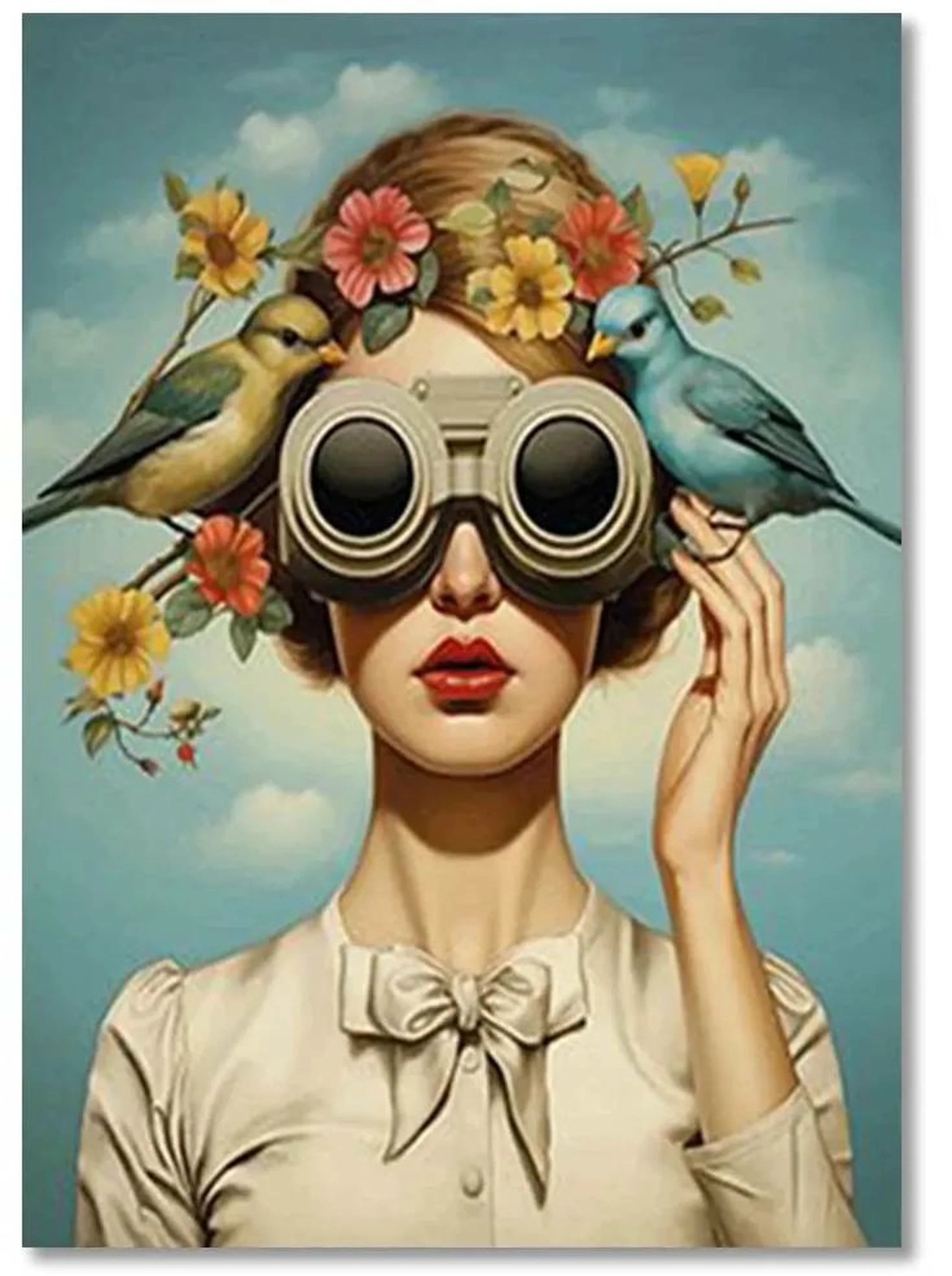 Nature's Watchful Eyes | Muurdecoratie Bloemenhoed Vrouw | Wanddecoratie Mind Blossoms | Posters Kunst