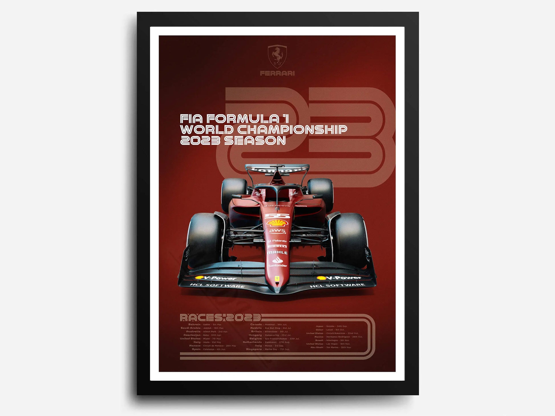 Ferrari Classic 2023 F1 Team Championship Poster | Charles Leclerc | Carlos Sainz | Muurdecoratie