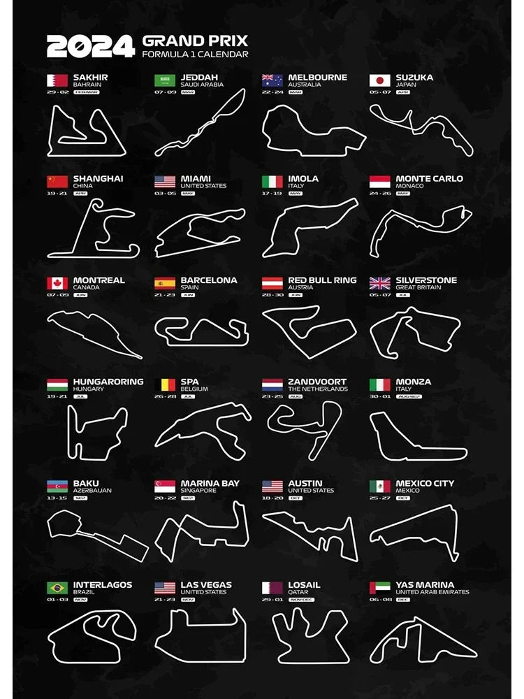 2024 Formula 1 Circuit Poster | Wanddecoratie F1 Races | Collector's Edition Muurdecoratie | Posters Fans