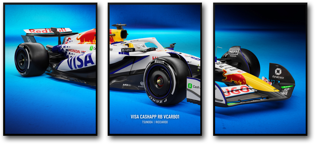 3-delige | Formule 1 Racewagen Poster set | Visa Cashapp RB 3-delige Wanddecoratie | Alpha Tauri | Wanddecoratie | Driedelige Motorsport | Interieur | Moderne Racekunst | Uniek Formule 1 Cadeau | Hoogwaardige Print