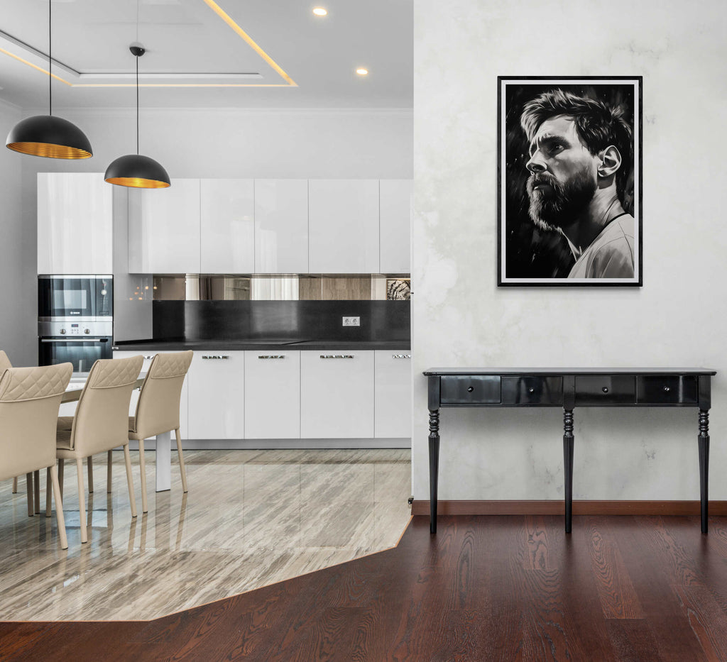 Lionel Messi Poster | Muurdecoratie Voetbalicoon | Zwart-Wit Wanddecoratie | Posters Premium Kwaliteit | Huis Decor