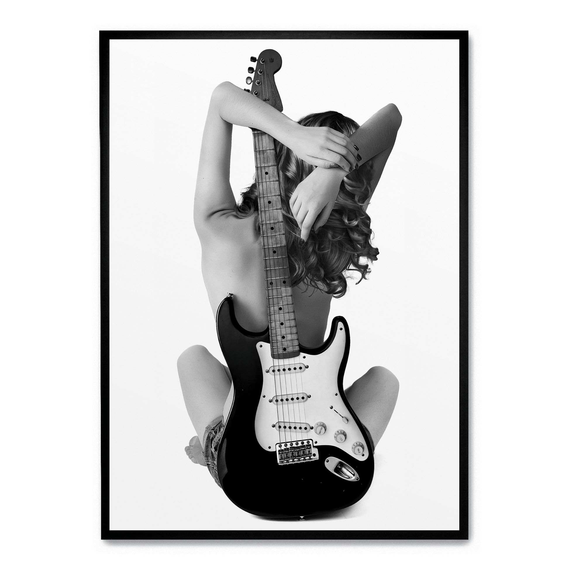 Lady and The Strat | Vintage Wanddecoratie | Muurdecoratie Muziekkamer | Poster Schilderij | Gitaar-Thema | Hoge Kwaliteit Print | Unieke Muurdecoratie Woonkamer