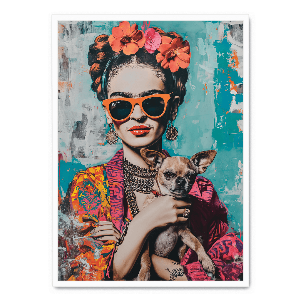 Frida Kahlo Stijl Chihuahua Portret | Muurdecoratie Kleurrijk Kunstwerk | Posters Huis & Tuin