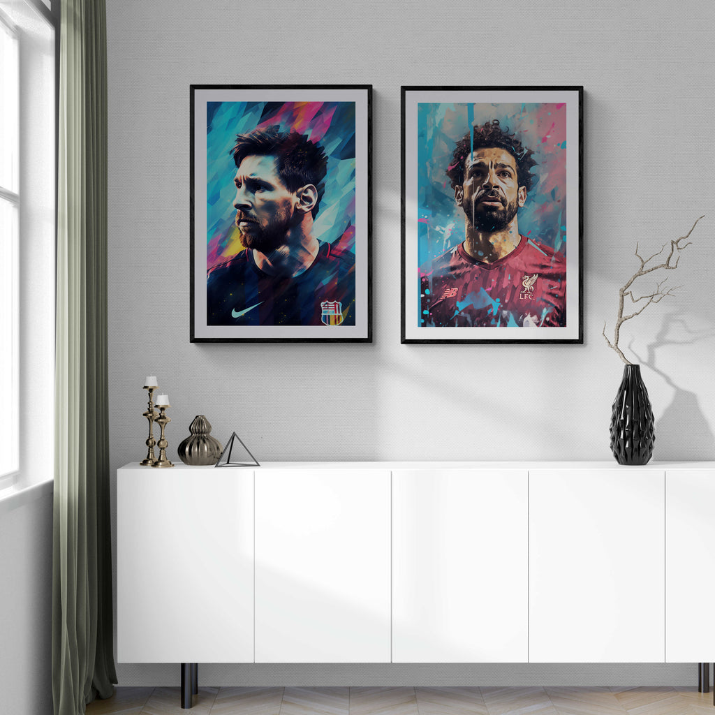 Mo Salah Blue Abstract Artwork | Muurdecoratie | Wanddecoratie | Posters | Schilderijen | Canvas kunst