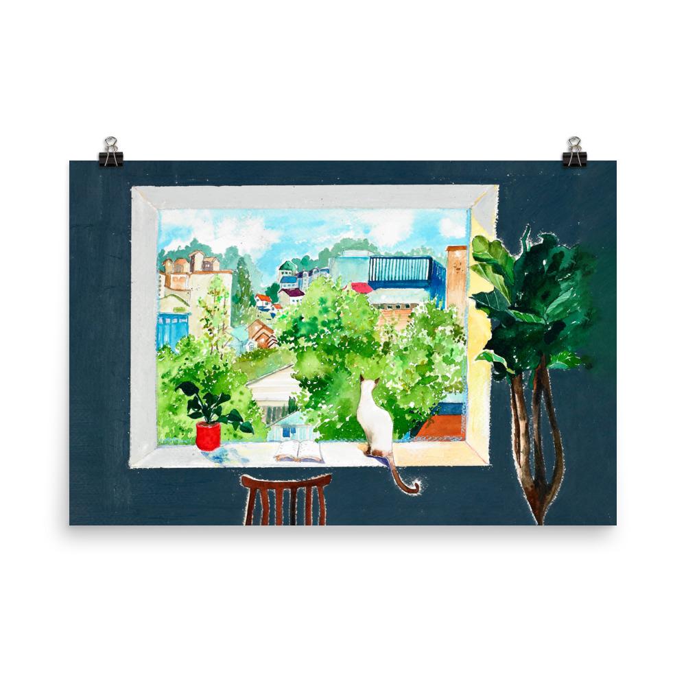 The Cat Who Reads Love Stories | Muurdecoratie | Wanddecoratie | Posters | Schilderijen | Canvas kunst