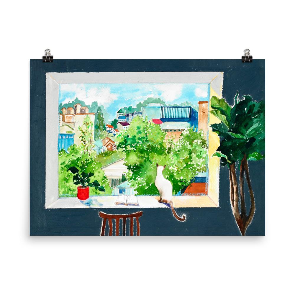 The Cat Who Reads Love Stories | Muurdecoratie | Wanddecoratie | Posters | Schilderijen | Canvas kunst