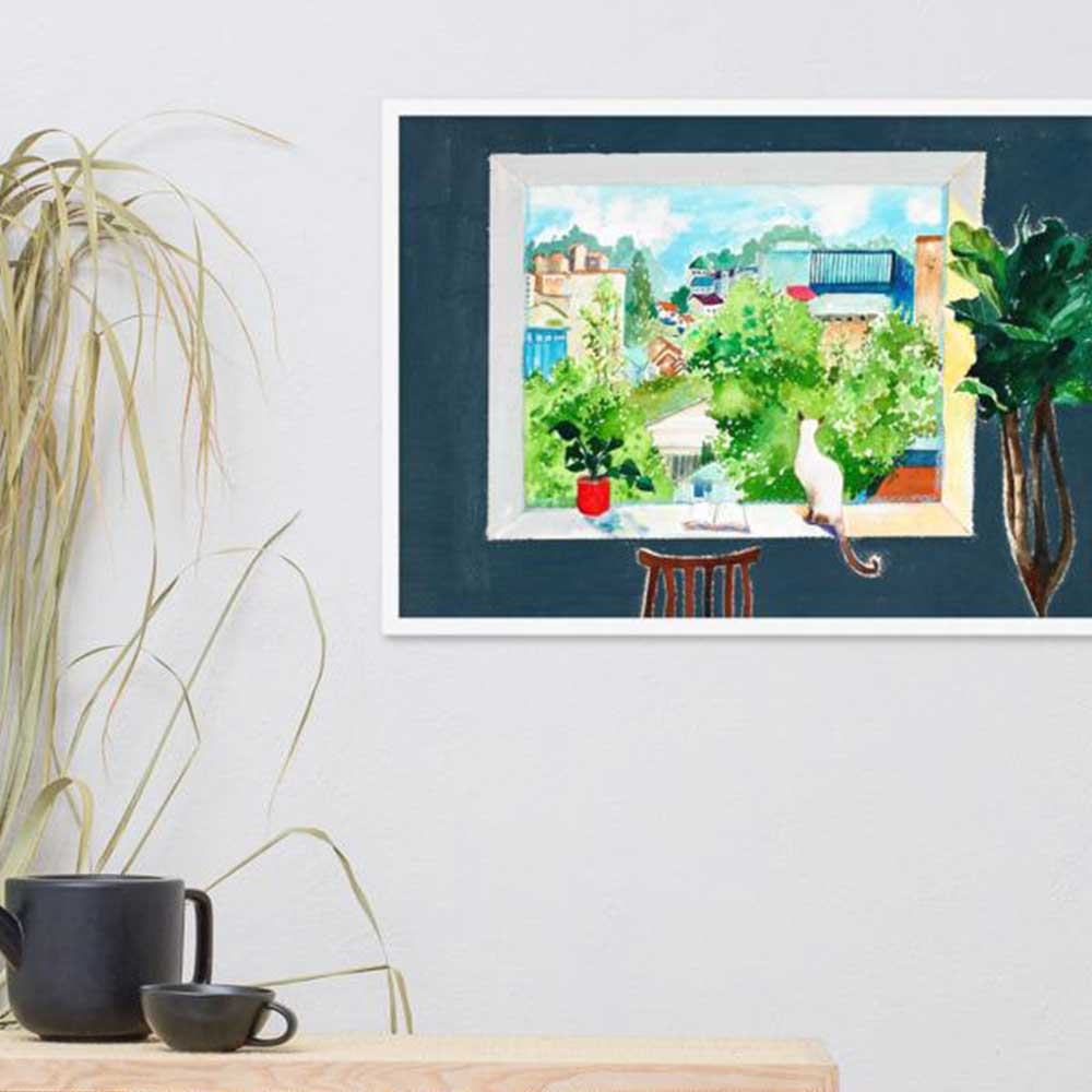 The Cat Who Reads Love Stories | Muurdecoratie | Wanddecoratie | Posters | Schilderijen | Canvas kunst