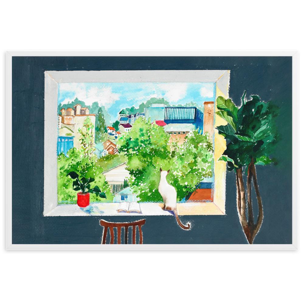The Cat Who Reads Love Stories | Muurdecoratie | Wanddecoratie | Posters | Schilderijen | Canvas kunst