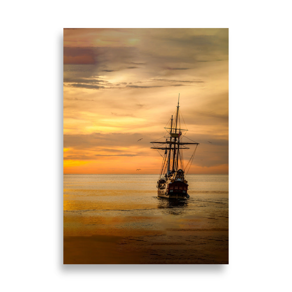 Ship in the Sunset | Muurdecoratie | Wanddecoratie | Posters | Kunst voor Thuis en Tuin | Zeilboot Schilderijen