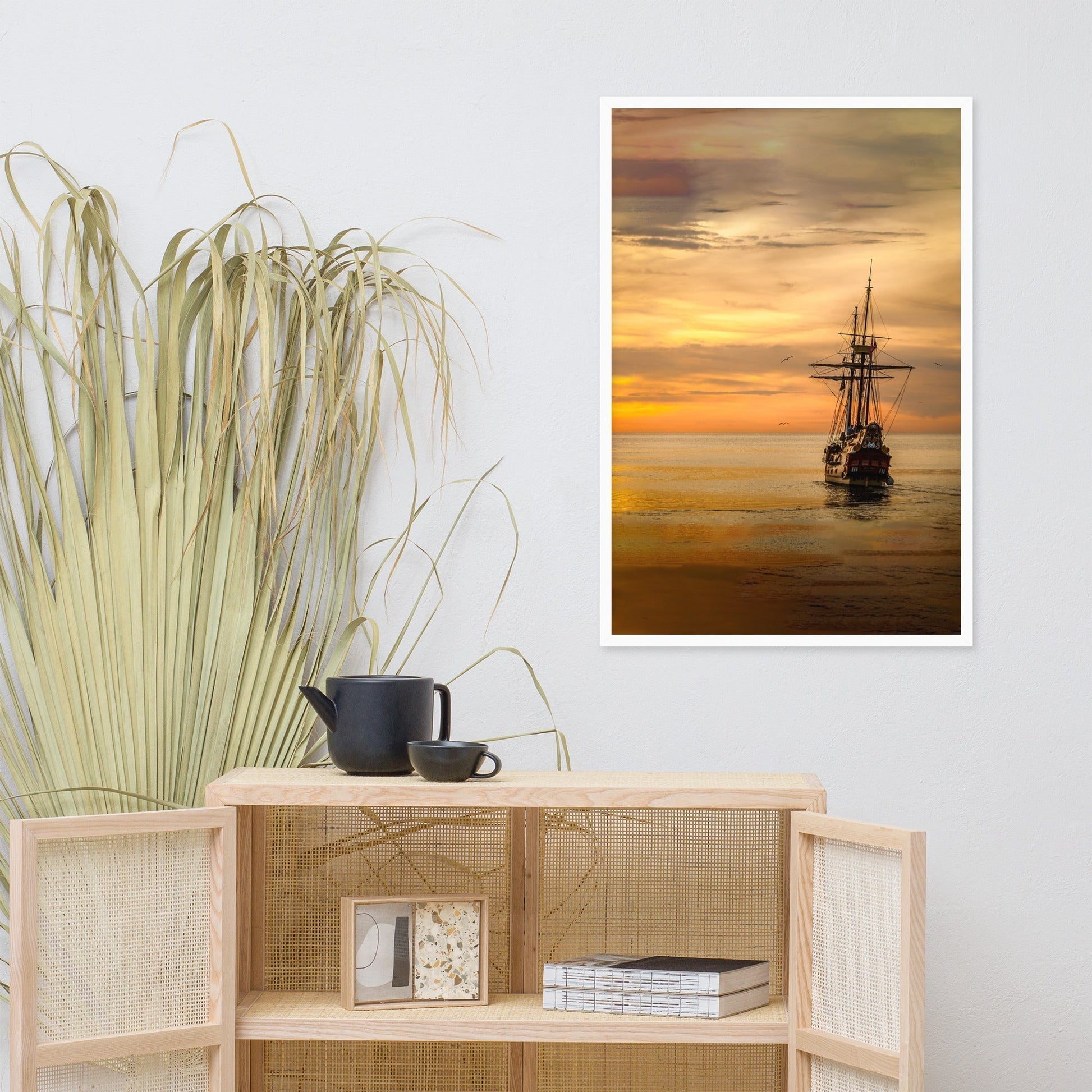 Ship in the Sunset | Muurdecoratie | Wanddecoratie | Posters | Kunst voor Thuis en Tuin | Zeilboot Schilderijen
