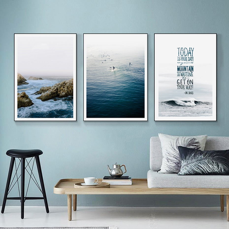Ocean Waves | Zeegezicht Muurdecoratie | Poster Strandscène | Blauwe Water Print | Nautische Wanddecoratie | Rustige Schilderijen voor Woonkamer of Slaapkamer