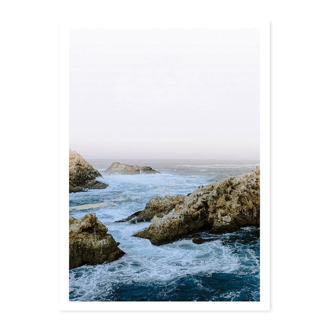 Ocean Waves | Zeegezicht Muurdecoratie | Poster Strandscène | Blauwe Water Print | Nautische Wanddecoratie | Rustige Schilderijen voor Woonkamer of Slaapkamer