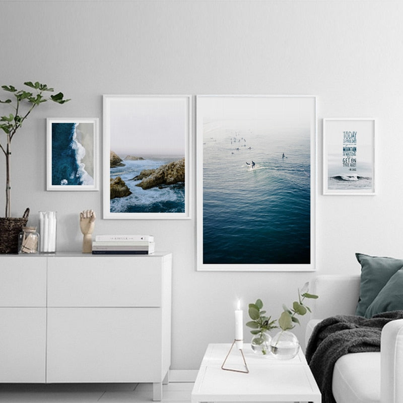 Ocean Waves | Zeegezicht Muurdecoratie | Poster Strandscène | Blauwe Water Print | Nautische Wanddecoratie | Rustige Schilderijen voor Woonkamer of Slaapkamer